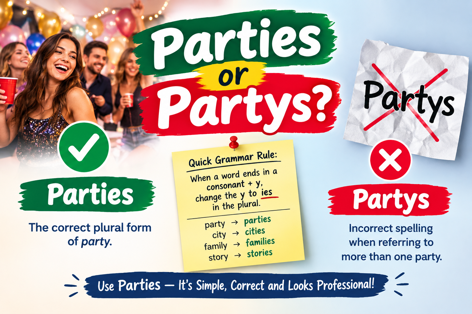 Parties or Partys: Which Is Correct? Grammar, Meaning & Examples